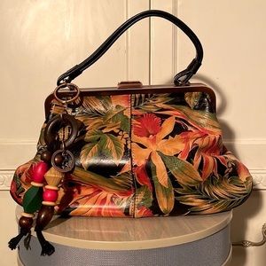 Patricia Nash Floral Print Italian Leather Shoulder Frame bag Purse